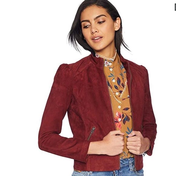LUCKY BRAND | Suede Puff Sleeve Jacket Leather Brick Red/Orange NEW Women’s M - Picture 13 of 13